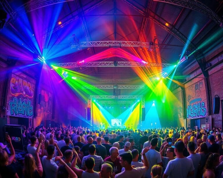 Elektronische Musikfestivals in Industriehallen