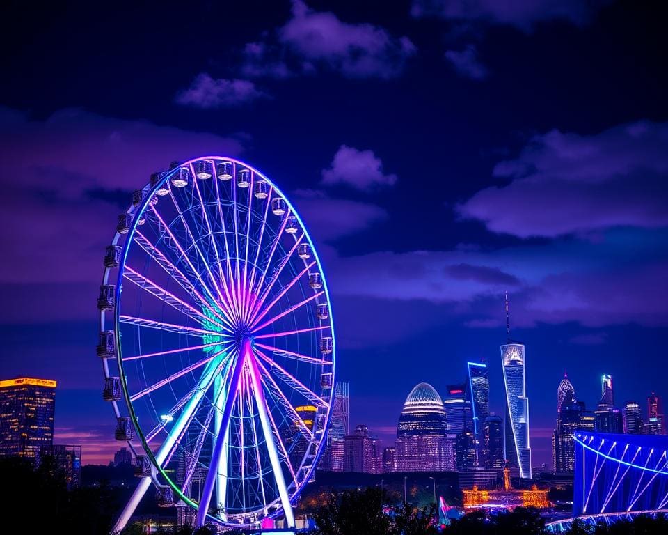 Stadtlichter beim Riesenrad bei Nacht