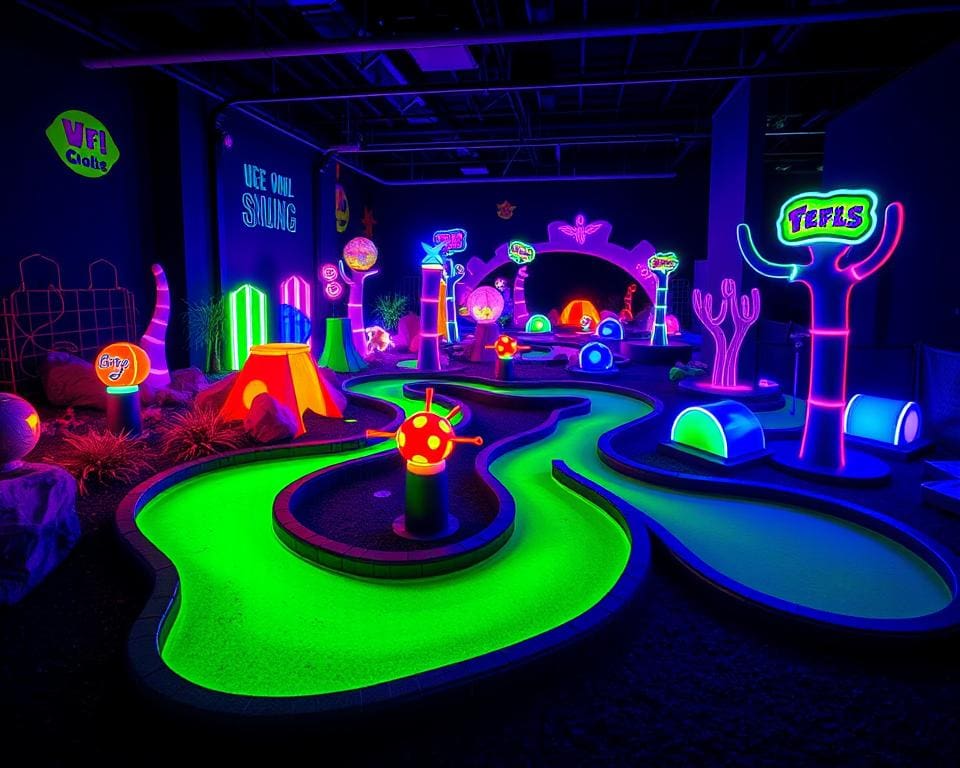 UV-Minigolf im Dunkeln