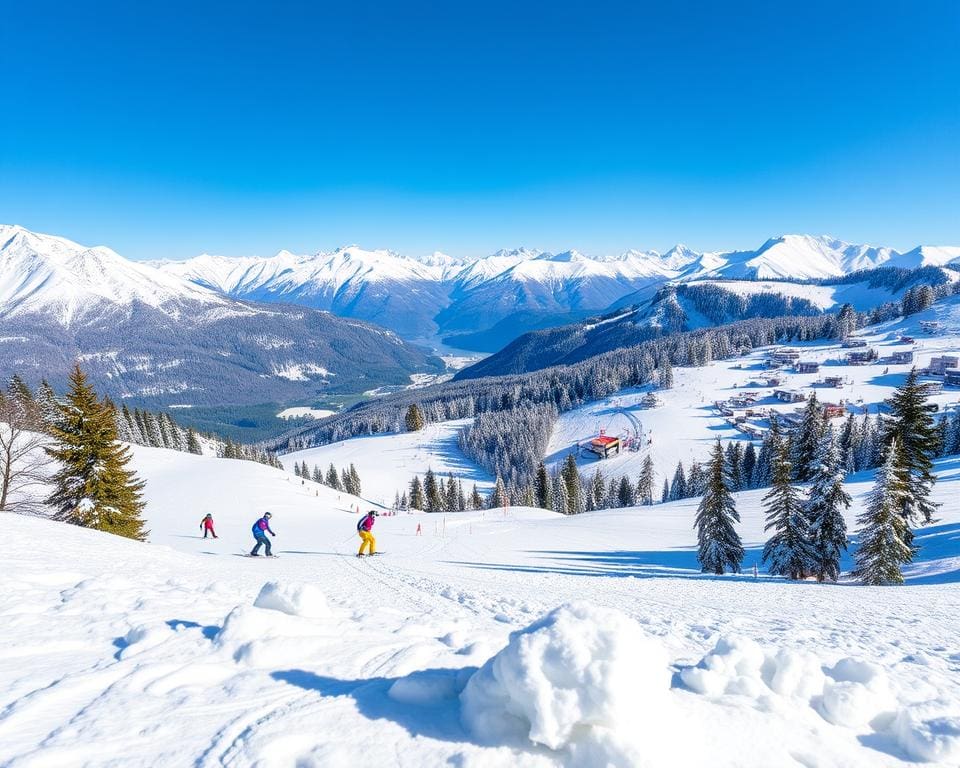 Skifahren und Snowboarden in den Alpen